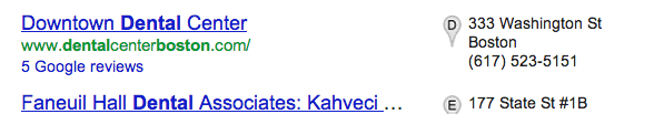 Google Main Search - shows reviews