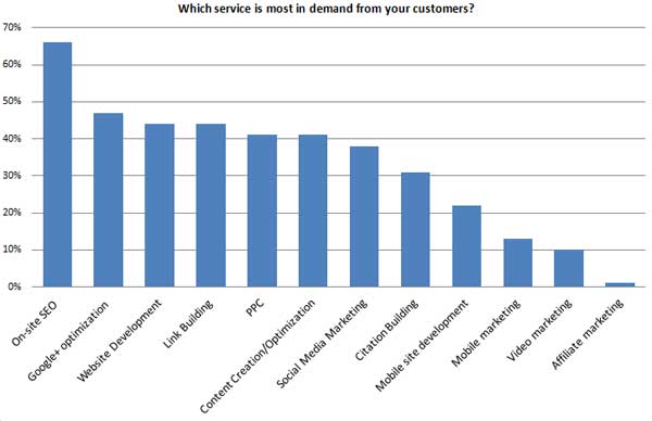 On-site SEO & Google+ Optimization are most in-demand services.