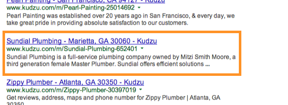 Local business listing pages indexed on citation sites