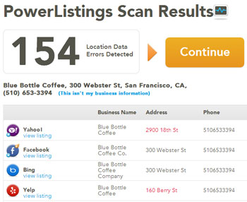 Screen shot of Yext local listing report Yext local listing report