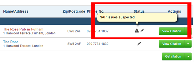 NAP Data for Citation Sites