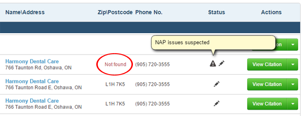 NAP discrepancies using CitationTracker
