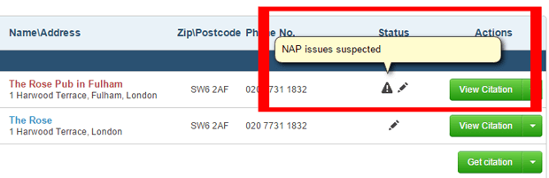 NAP issues for Citation Sites