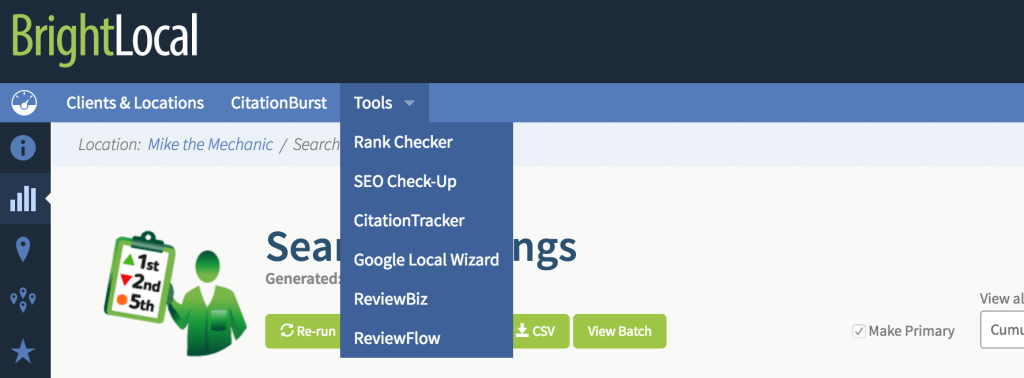 Access reports & tools via dropdown