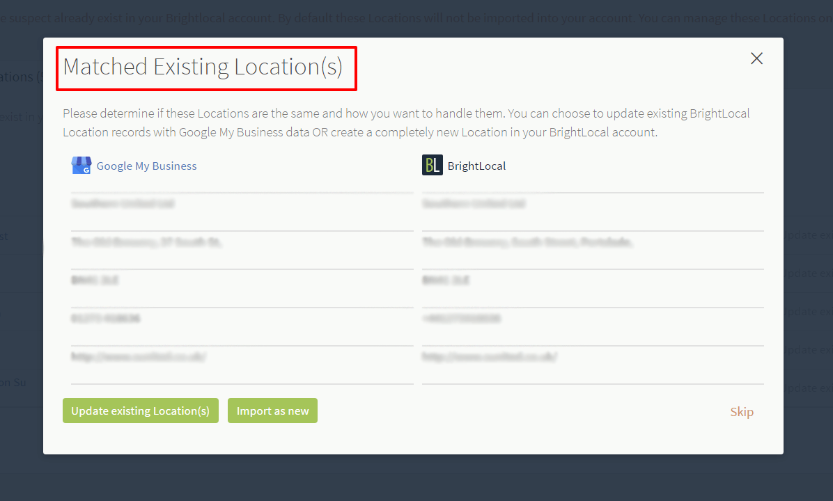 compare existing google my business locations