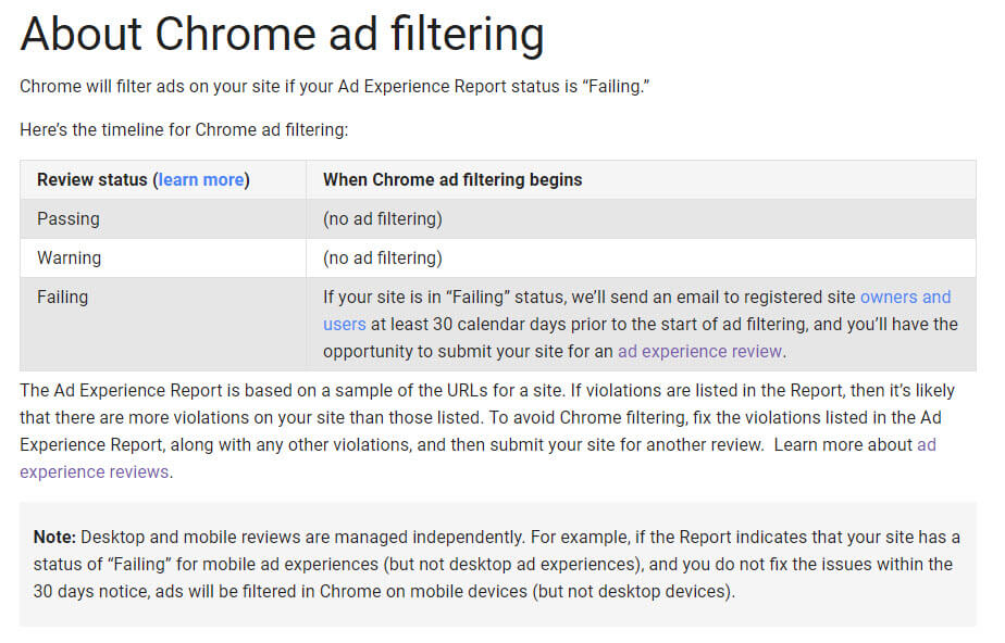 About Chrome Ad Filtering
