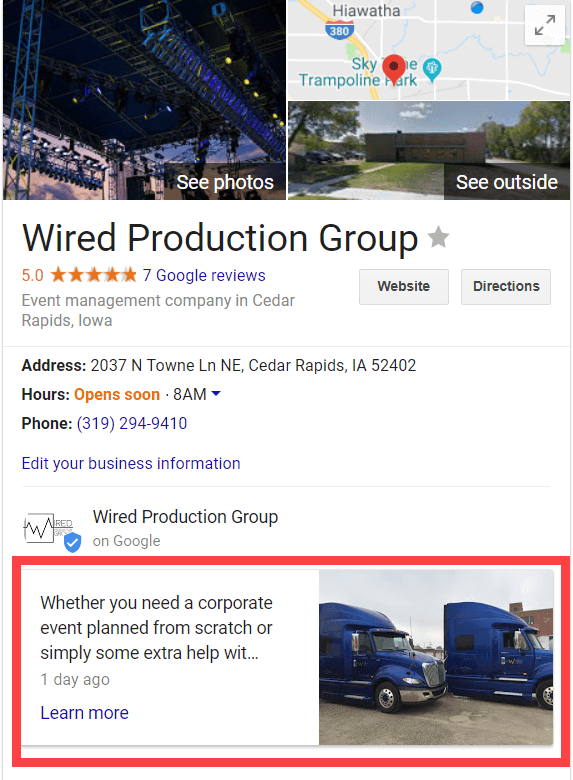 Google Posts in Knowledge Panel