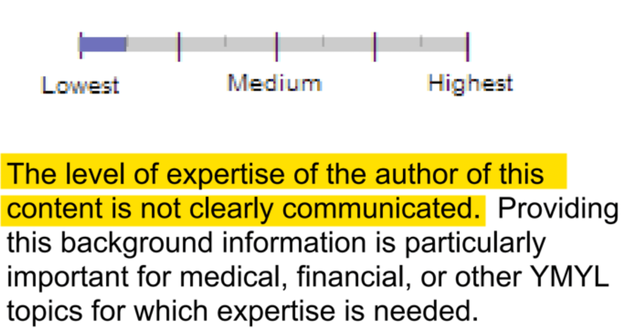 Google Quality Raters' Guidelines Author E-A-T no expertise