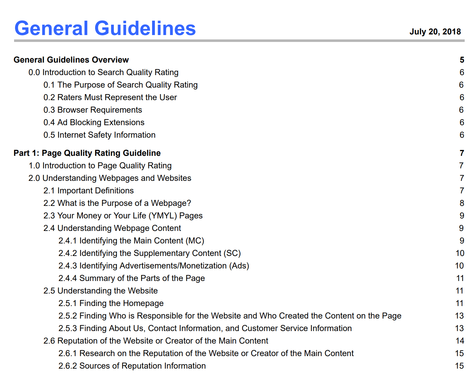 Google Quality Raters' Guidelines