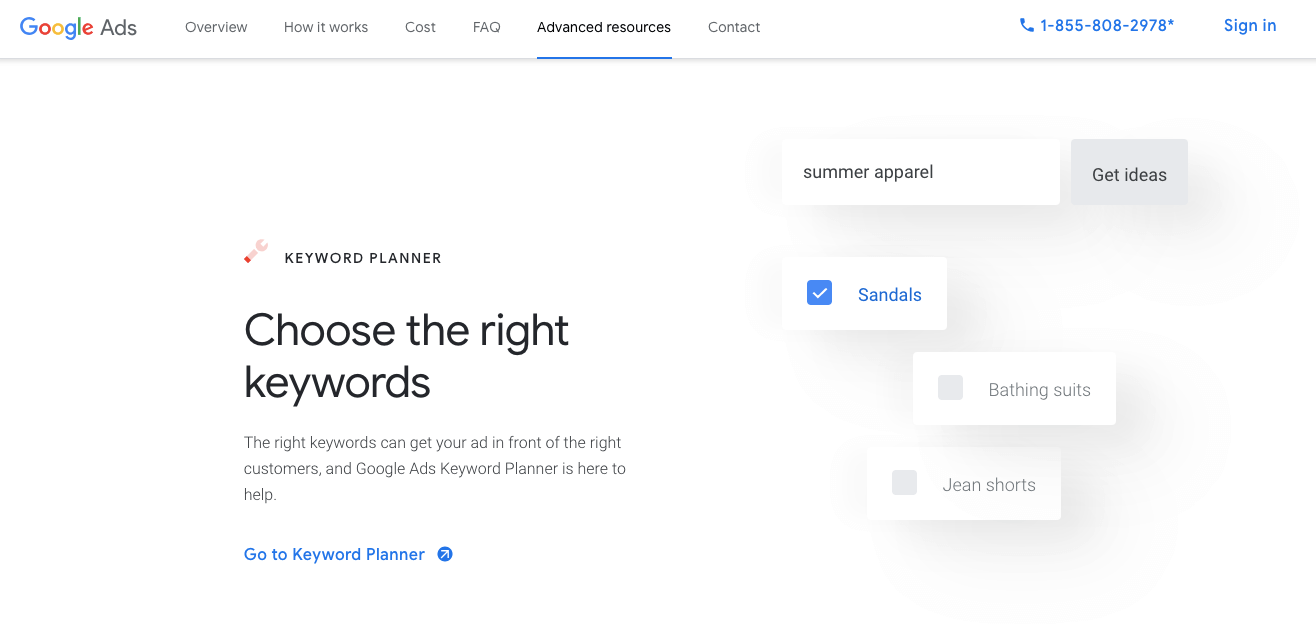 Google Keywords planner