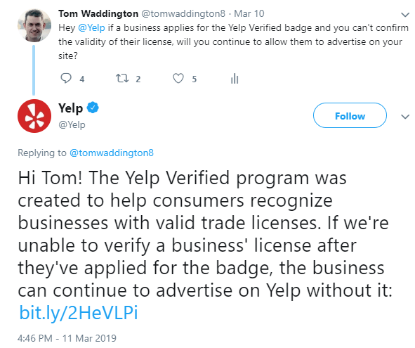 Yelp Verified Badge