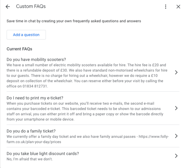 Google Business Profile Messaging and Chat - Custom FAQs