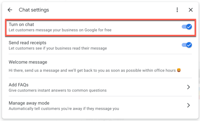 Google Business Profile Messaging and Chat - Turn on chat 