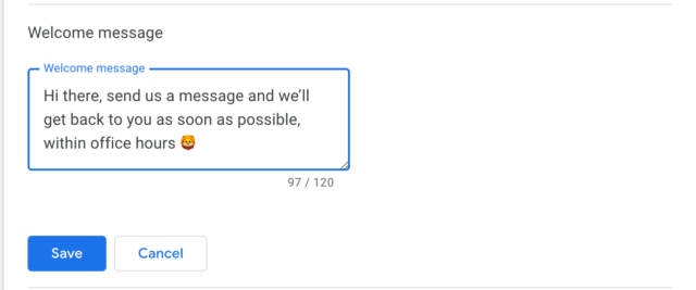 Google Business Profile Messaging and Chat - Welcome message