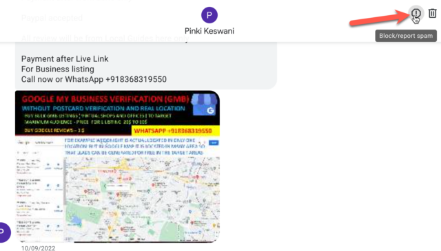 Google Business Profile Messaging and Chat - Block/report spam
