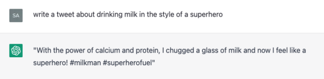 Milk Personality Example