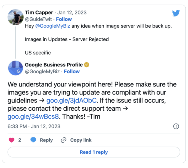 Bug affecting Google Business Profile image uploads
