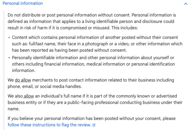 Google Personal Information Guidelines