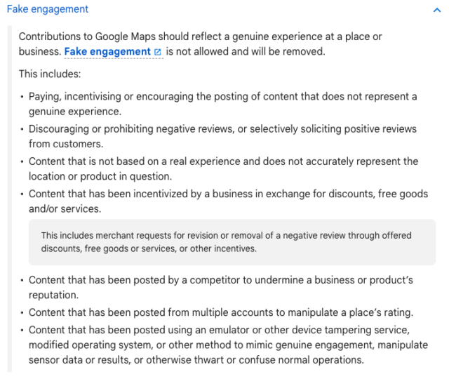Fake engagement Google guidelines