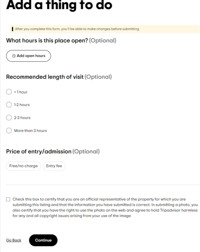 Tripadvisor "Add a thing to do"