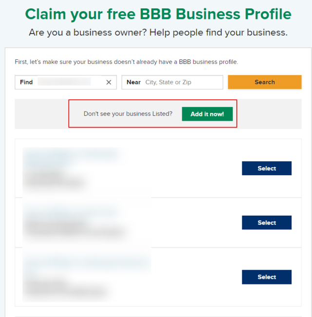Add business to BBB