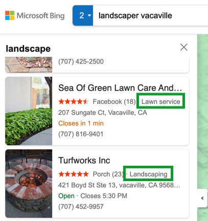 Bing Listing Business Categories