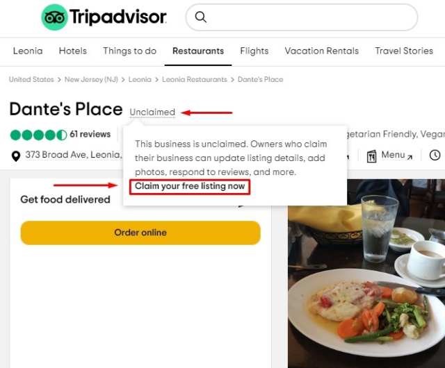 Unclaimed Tripadvisor listing