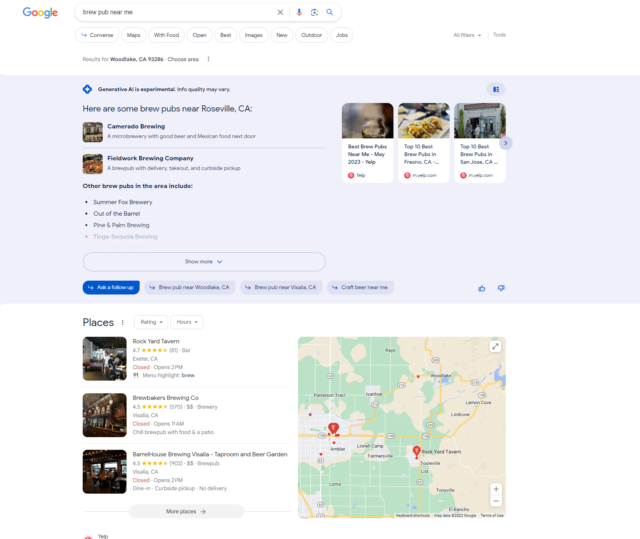 Google SGE Test - Brew Pub Near Me