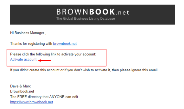 Brownbook Activate Your Account