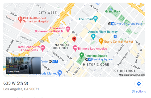 633 W 5th St, LA Google Maps Screenshot