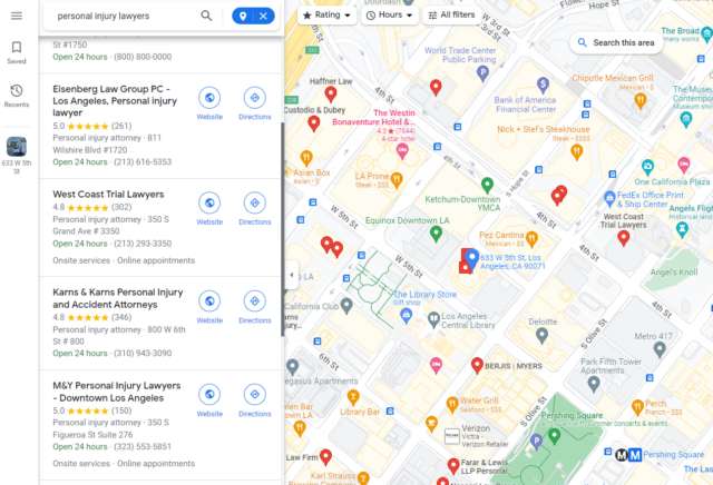 Personal injury lawyers nearby on Google Maps
