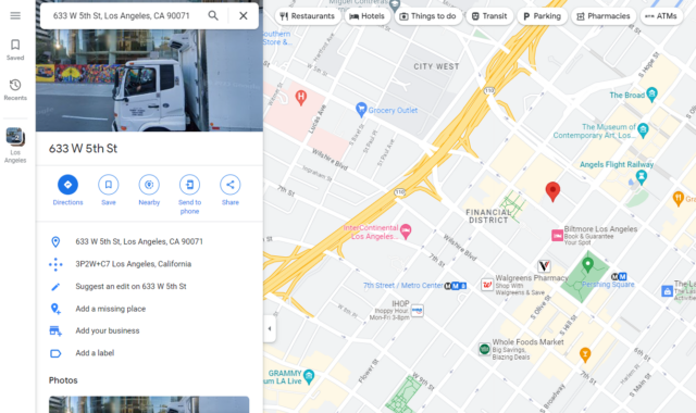 633 W 5th St, LA Google Maps