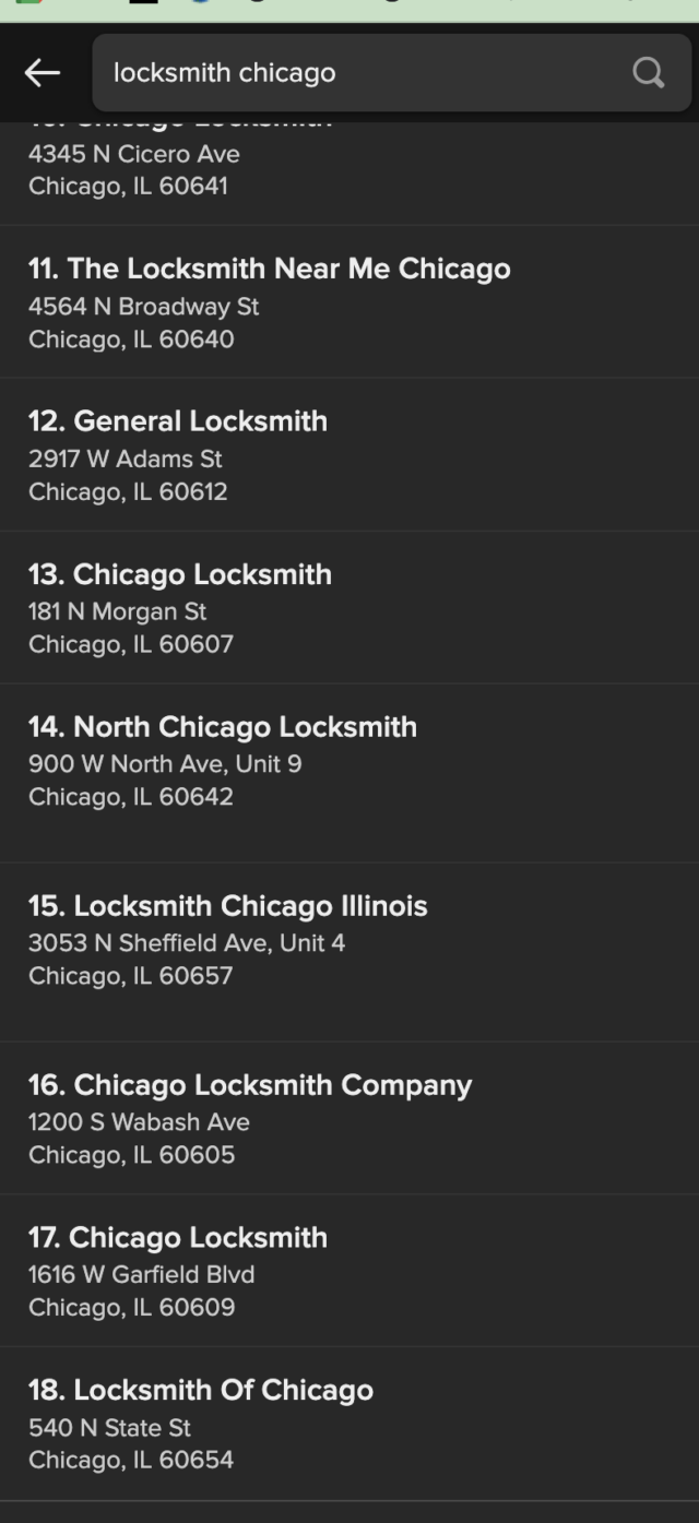 Locksmith Chicago Apple Maps SERP