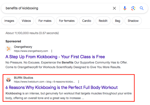 Fitness Educational Serp