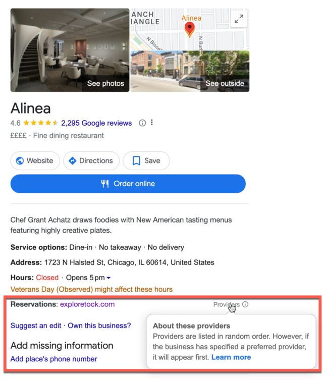 How to Use Google 'Things To Do' - Third-party providers making an appearance in Alinea’s local knowledge panel