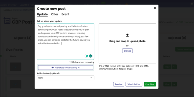 How to Use BrightLocal for Multi-location Businesses - GBP Post Scheduler Create New Post