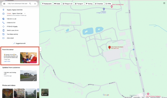 Google Business Profile Posts in Google Maps on Desktop